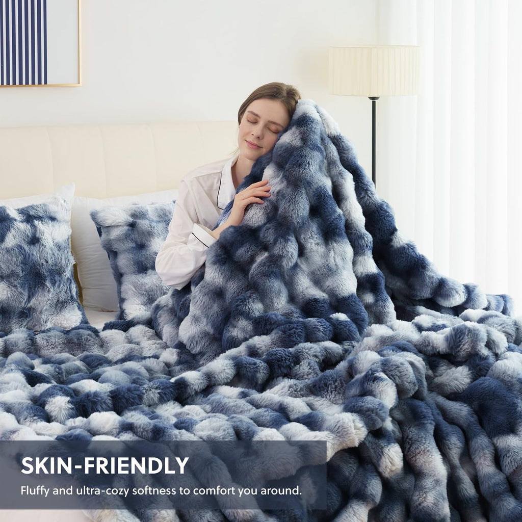 Lightweight Warm Faux Fur Throw Blanket for Couch Luxury Fluffy Thick Bubble Blanket Warm Cozy Throw for Bedroom Living Room, 50" x 60... - Luxury Knitted Decorative Throw Blanket with Fringes Detail