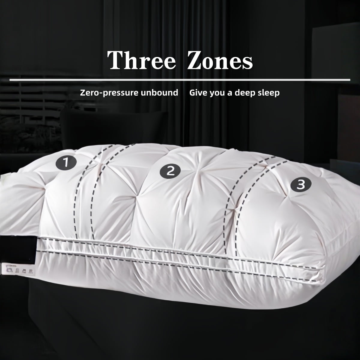 Decorative Plump 2-Pack 3-Line Grid Bed Pillow (20.1" x 13.97") - Soft, Breathable and Hypoallergenic - Ergonomic Memory Foam Pillow for Neck Pain Support Detail