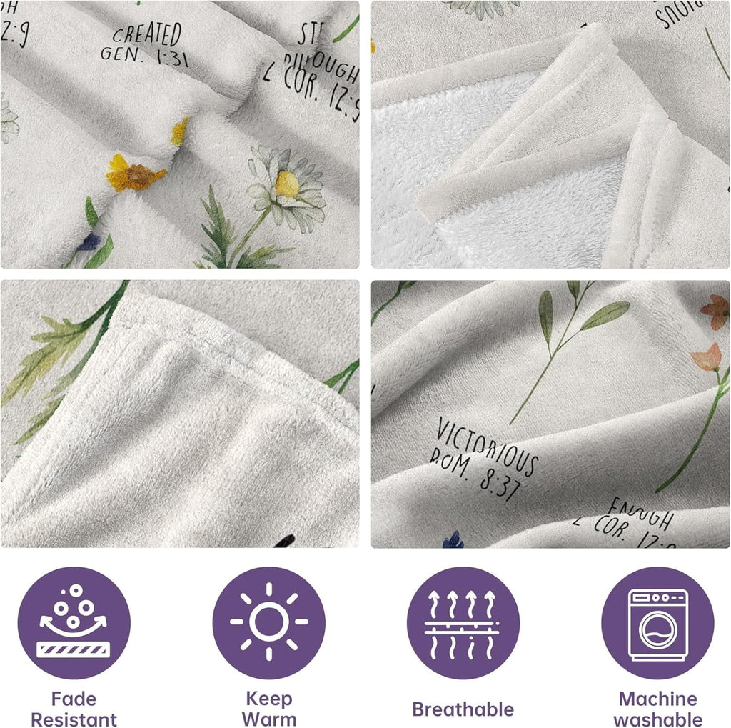 Reversible Sherpa Christian Gifts for Women, Christian Blanket with Flowers, Birthday Gifts for Women, Inspirational, Religious Gifts f... - Super Soft Reversible Sherpa Flannel Blanket Detail