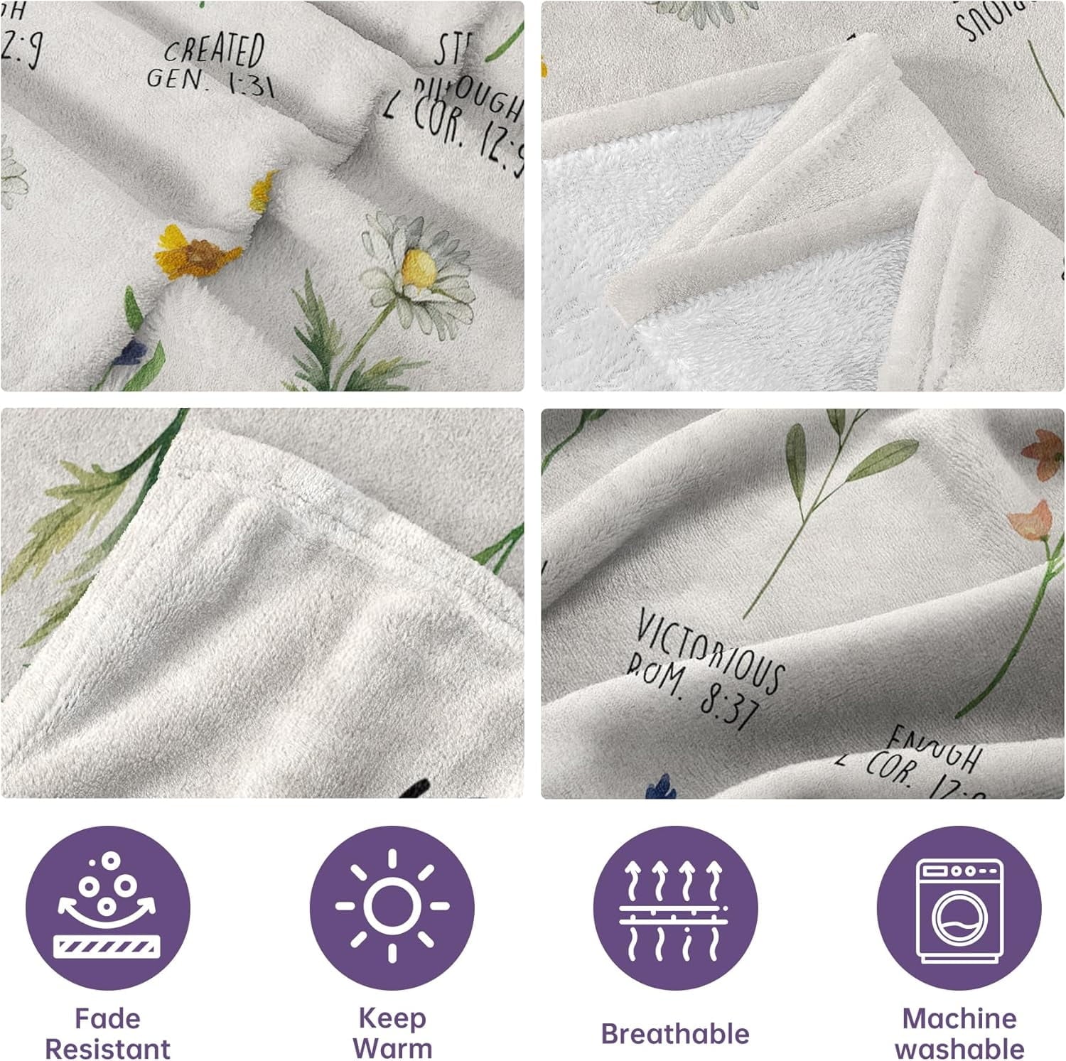 Reversible Sherpa Christian Gifts for Women, Christian Blanket with Flowers, Birthday Gifts for Women, Inspirational, Religious Gifts f... - Super Soft Reversible Sherpa Flannel Blanket Detail