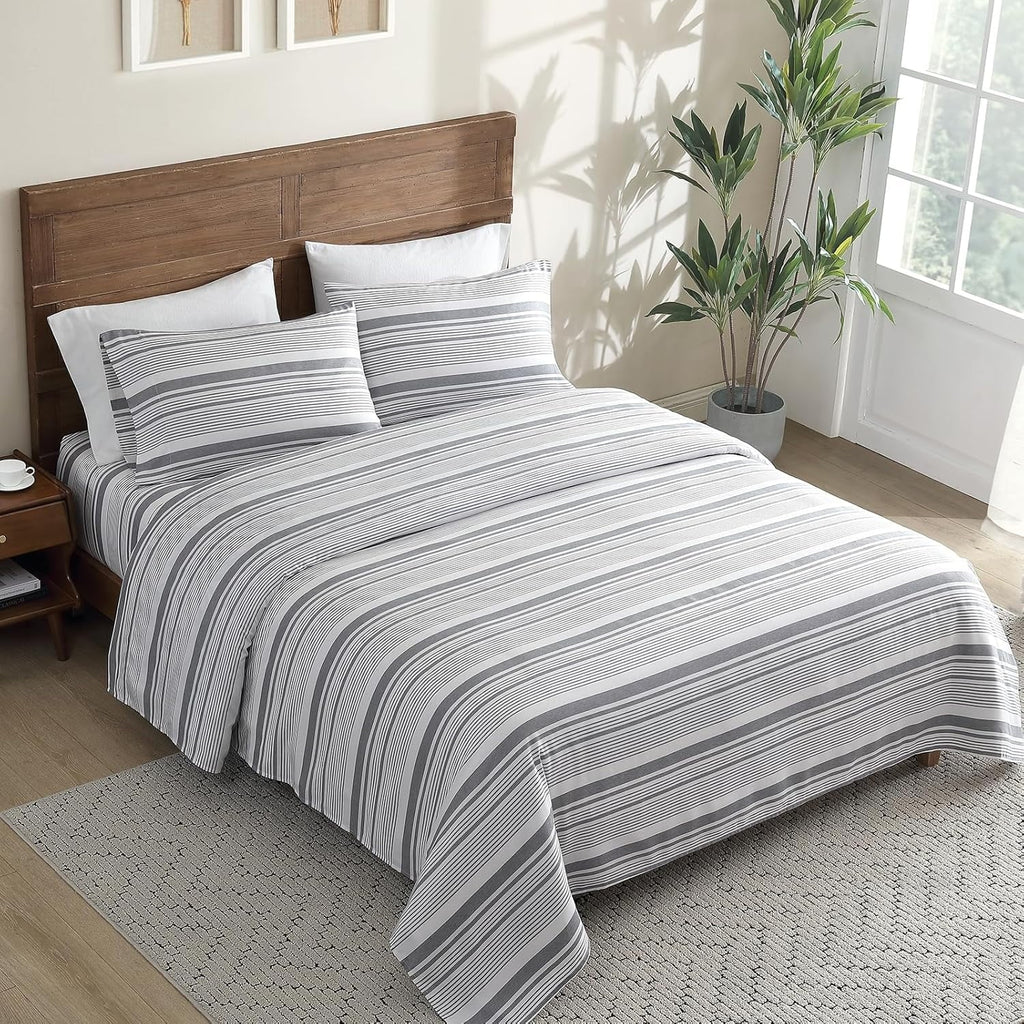 Cooling Sateen Home 3-Piece Twin Microfiber Classic Stripe Bed Sheet Set, Super Soft, Breathable Stripe Bedding with 16 inches Deep ... - Breathable Egyptian Cotton Flat & Fitted Sheets Detail
