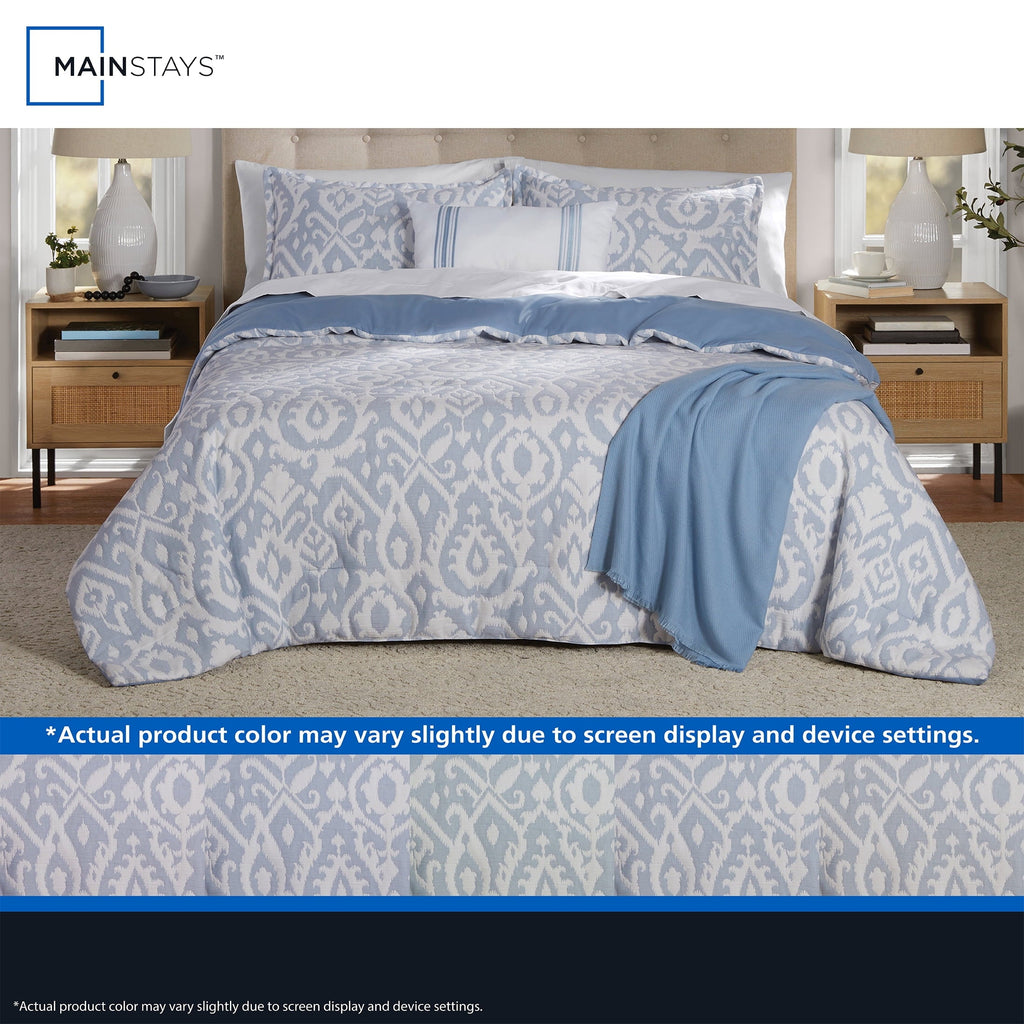Luxurious Quilted Full/Queen Comforter Set, All-Season, 5-Piece, Blue Matelasse Ikat - Cloud-Like Soft Lightweight Bed Comforter Detail