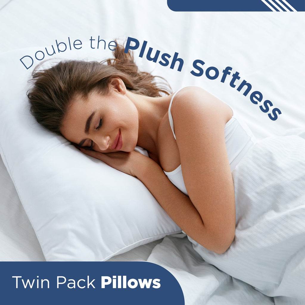 Ergonomic Memory Foam 2-Pack Down Alternative White Bed Pillows, Standard - Hotel Quality Plush Sleeping Pillows Detail