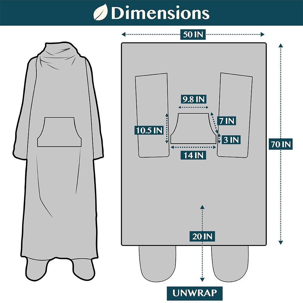 Super Soft Flannel Fleece Blanket with Sleeves, Foot Pockets for Women Men Adults, Plush Wearable Blanket Throw Wrap, Warm Snuggle Blank... - Cozy Fleece Throw Blanket for Couch & Bed Detail