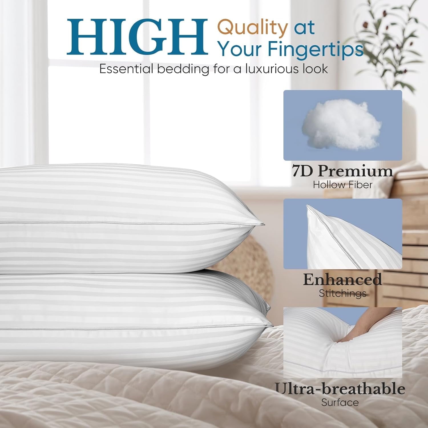 Decorative Plump Pillow for Beds 2 Pack Queen Size Pillows Set of 2 Hypoallergenic Hotel Down Alternative Pillow for Side and Back Sle... - Decorative Throw Pillow Cushion for Sofa & Bed Detail