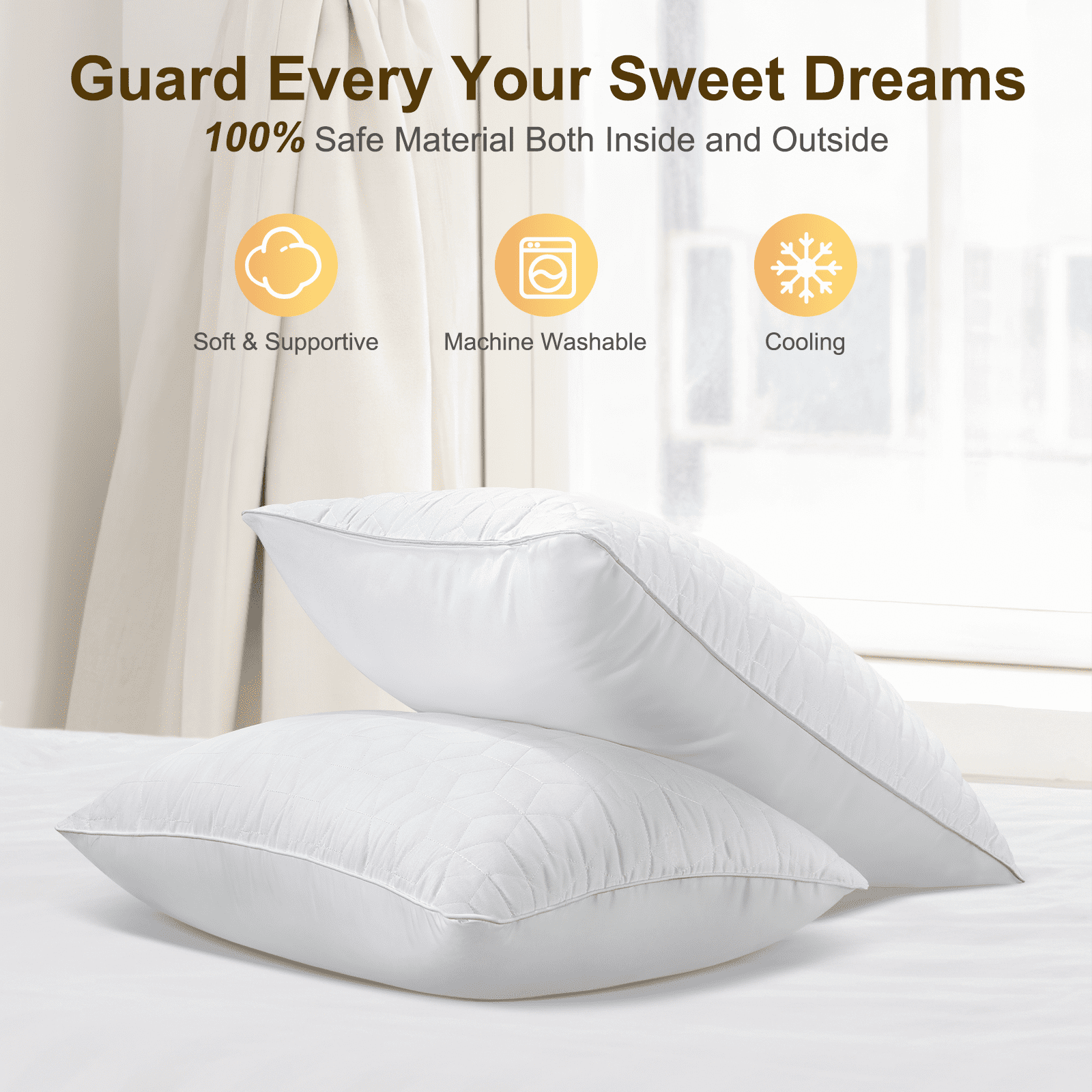 Orthopedic Support Bed Pillows Queen Size Set of 2, Hotel Gusseted Pillows for Sleeping, Alternative to Down Pillows, Soft Supportive & ... - Orthopedic Shredded Foam Bed Pillow Set Detail