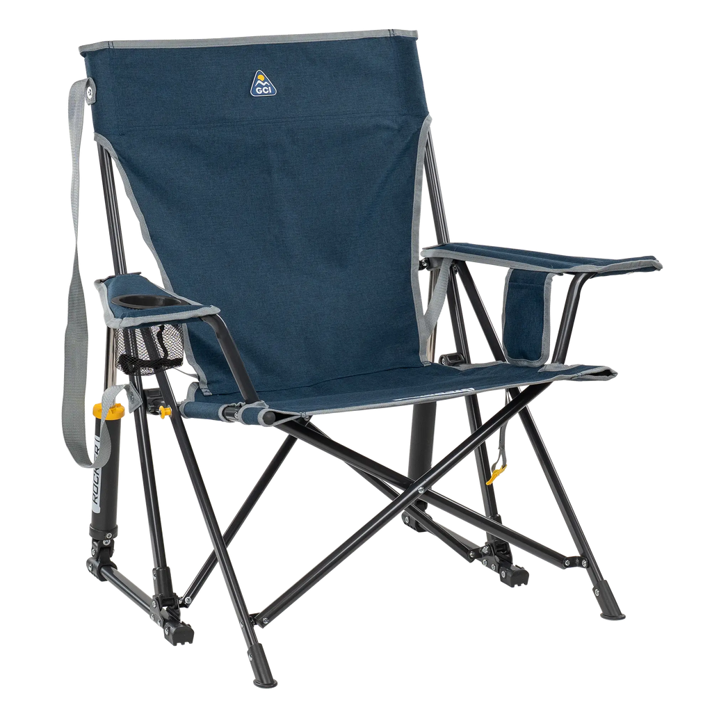 Heavy-Duty Freestyle Kickback Rocker - Choice 345 - Freestyle Rocker Portable Outdoor Folding Chair - Heathered Indigo