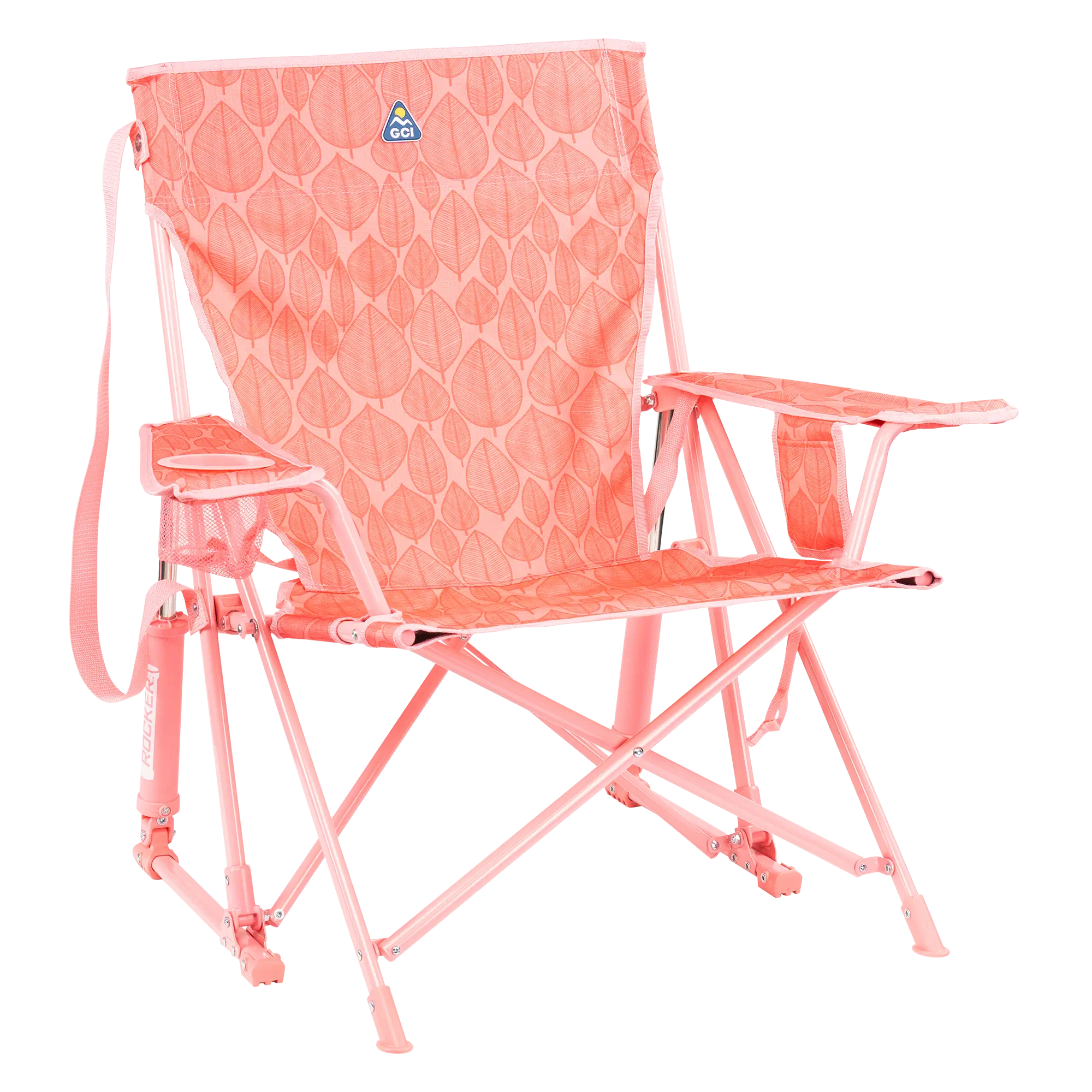 Heavy-Duty Freestyle Kickback Rocker - Choice 345 - Freestyle Rocker Portable Outdoor Folding Chair - Soft Pink Leaf