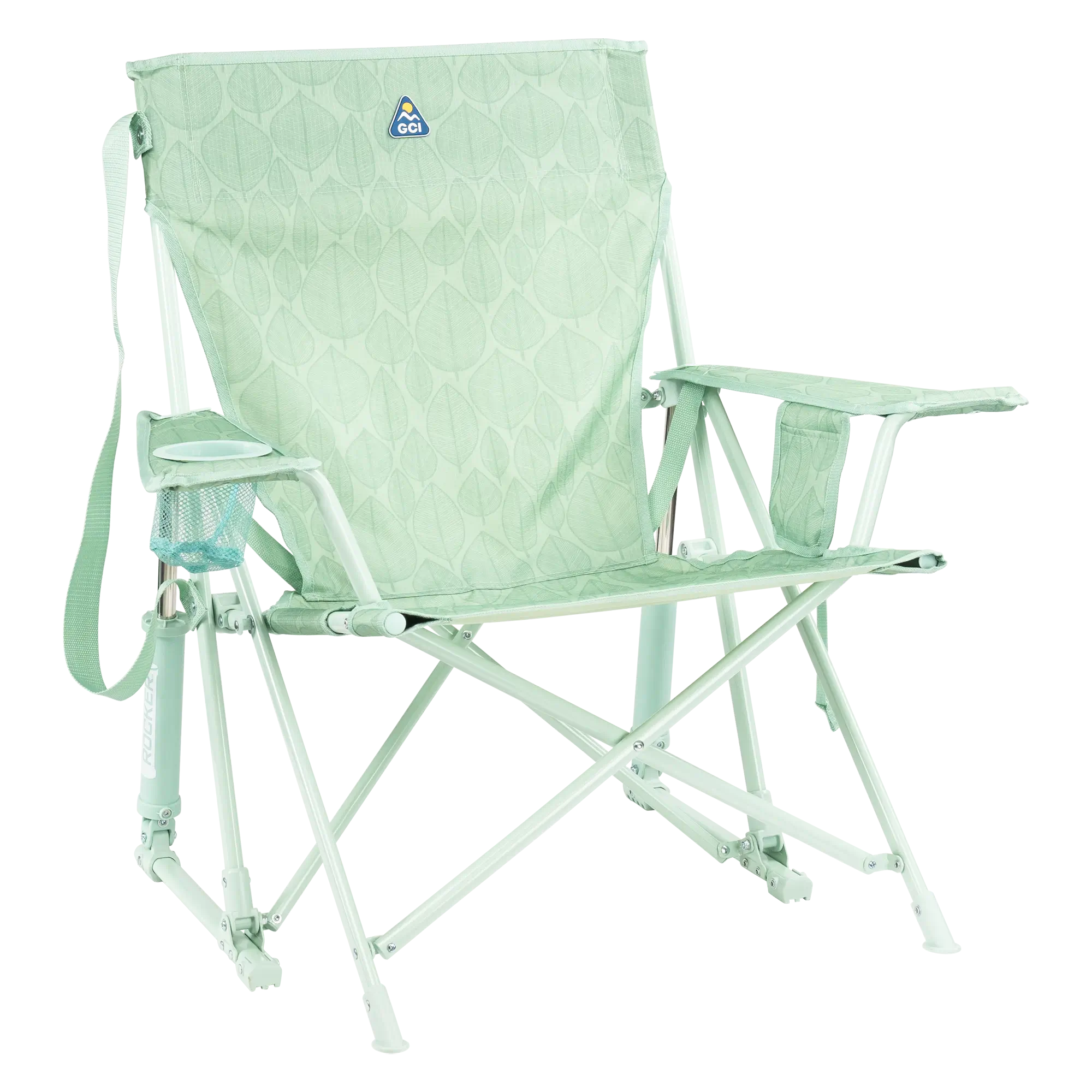 Heavy-Duty Freestyle Kickback Rocker - Choice 345 - Freestyle Rocker Portable Outdoor Folding Chair - Pastel Green Leaf