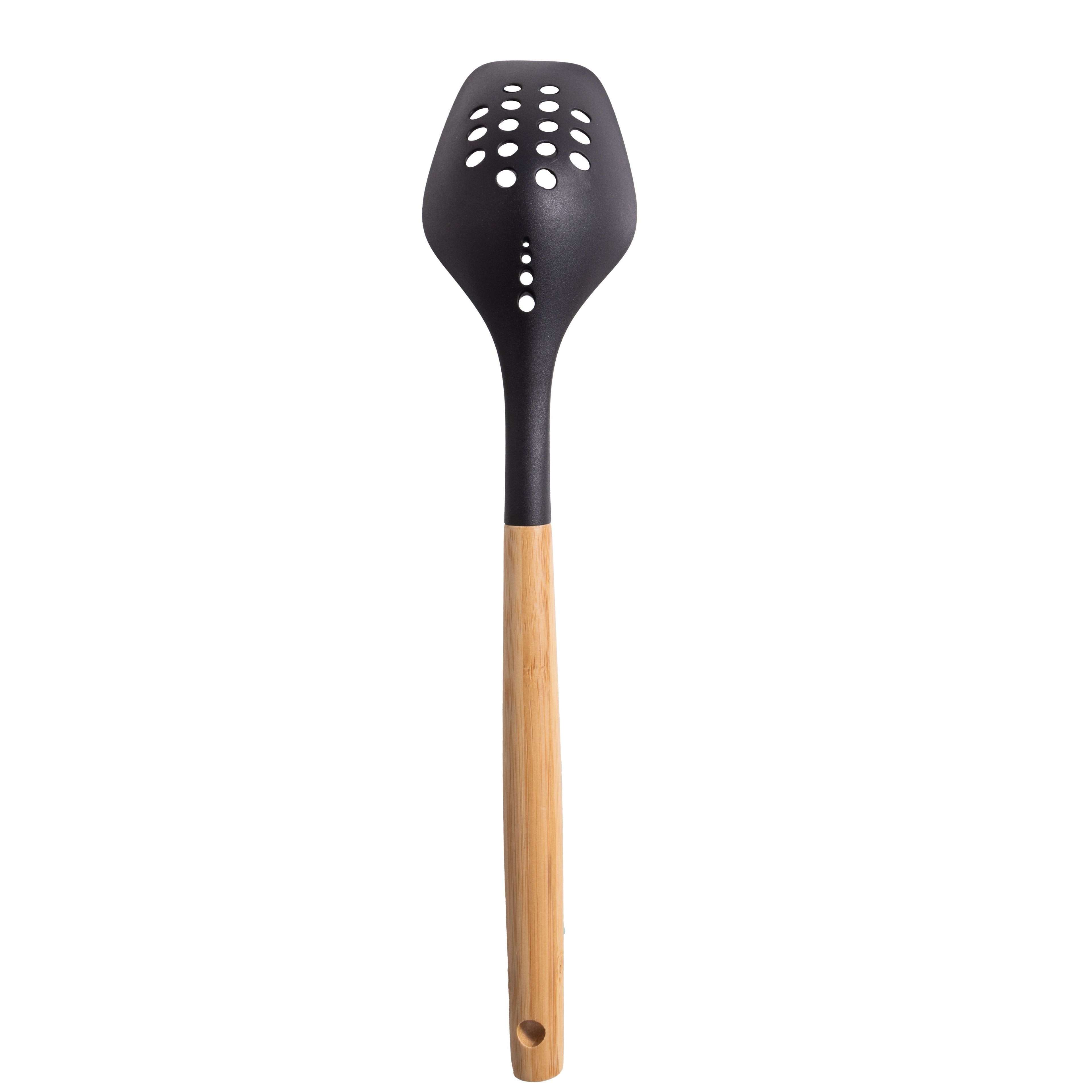 Professional Grade Cooking Spoon with Bamboo Handle, 12.6"2.7", & Bamboo, Black - Professional Kitchen Tool for Culinary Enthusiasts Detail