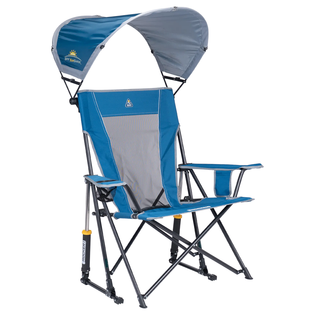 Heavy-Duty Freestyle SunShade Rocker - Choice 550 - RoadTrip Rocker Smooth Motion Camp Chair - Neptune Blue