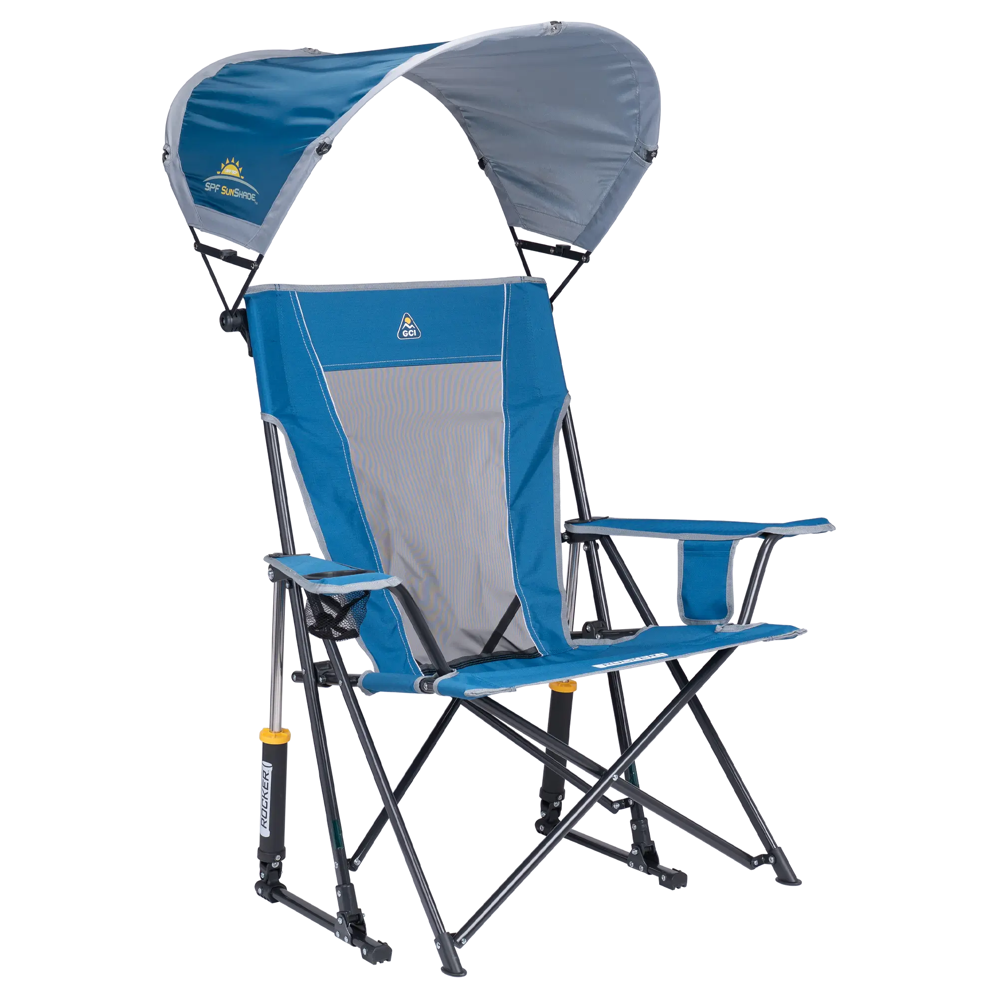 Heavy-Duty Freestyle SunShade Rocker - Choice 550 - RoadTrip Rocker Smooth Motion Camp Chair - Neptune Blue