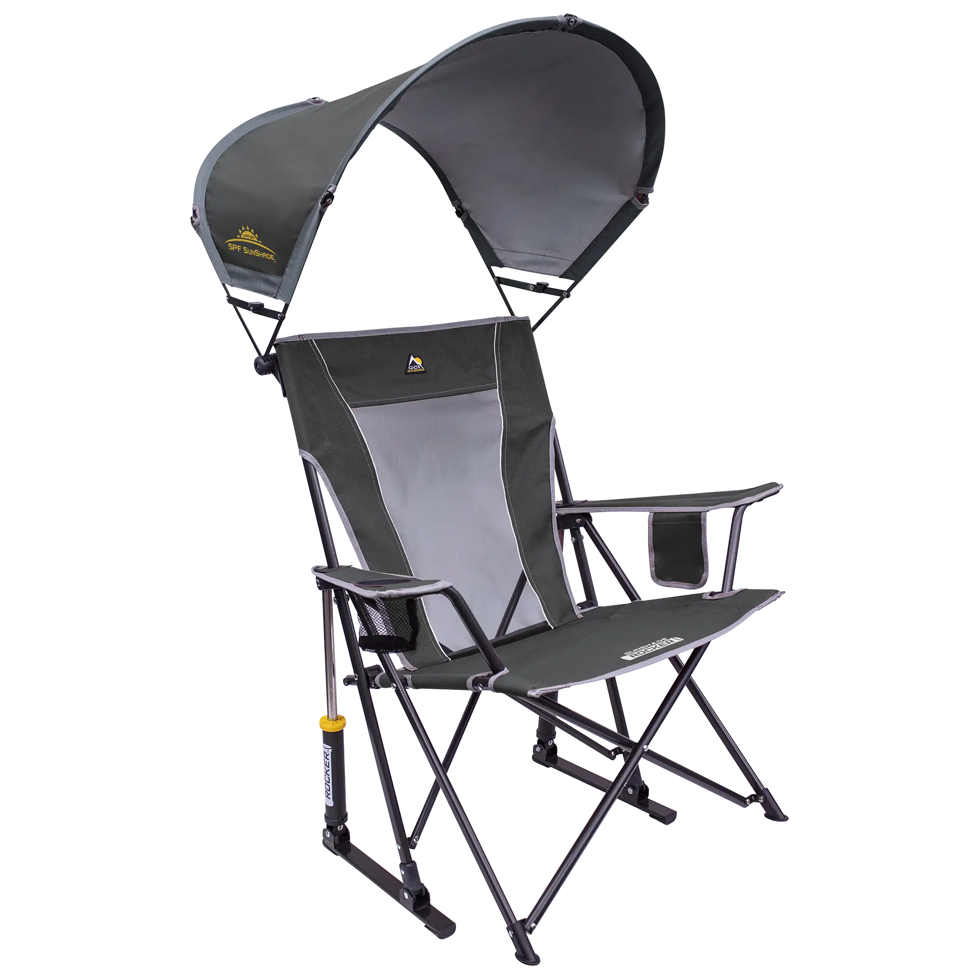 Heavy-Duty Freestyle SunShade Rocker - Choice 550 - RoadTrip Rocker Smooth Motion Camp Chair - Pewter
