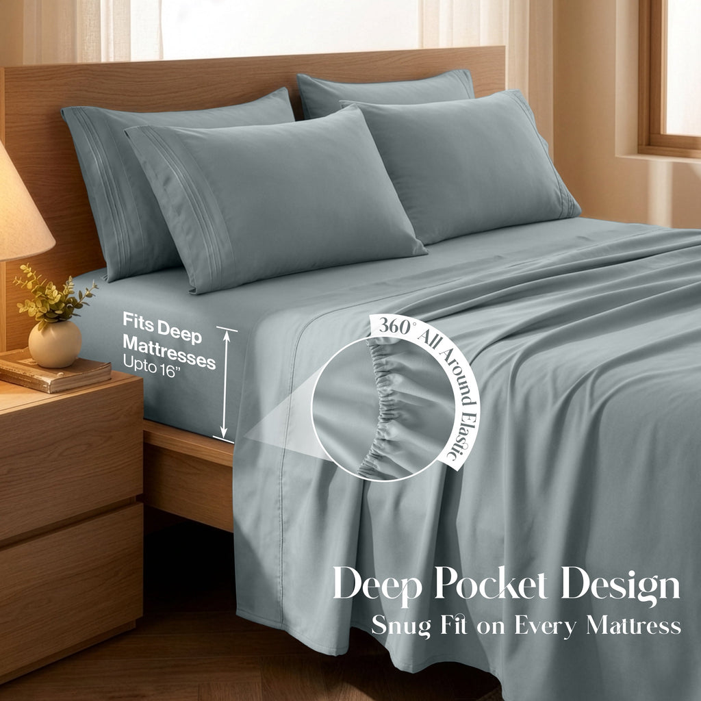Premium Egyptian Cotton Bed Sheets - 6 Piece Ultra-Soft Microfiber Sheets Set, Deep Pocket Fitted Sheet, Flat Sheet & 4 Pillowcases, Breathab... - Premium Ultra-Soft Pillowcase Pair for Sleeping Detail