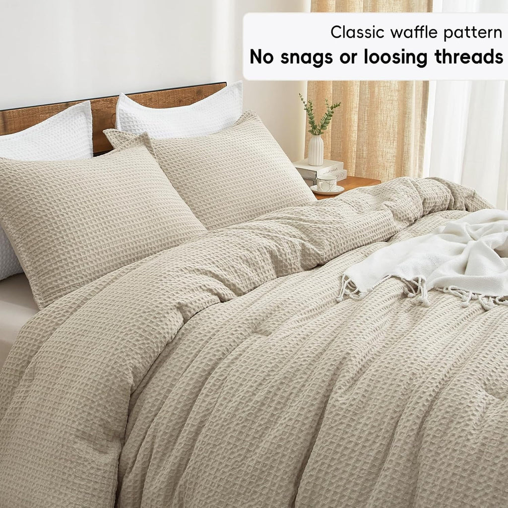 Heavyweight Warmth 3-Piece Waffle Weave Comforter Set Queen Size, Lightweight Comfy Bedding Set for All Season, Ultra Soft Textured 1 Co... - Luxurious Quilted Duvet Cover Set Detail