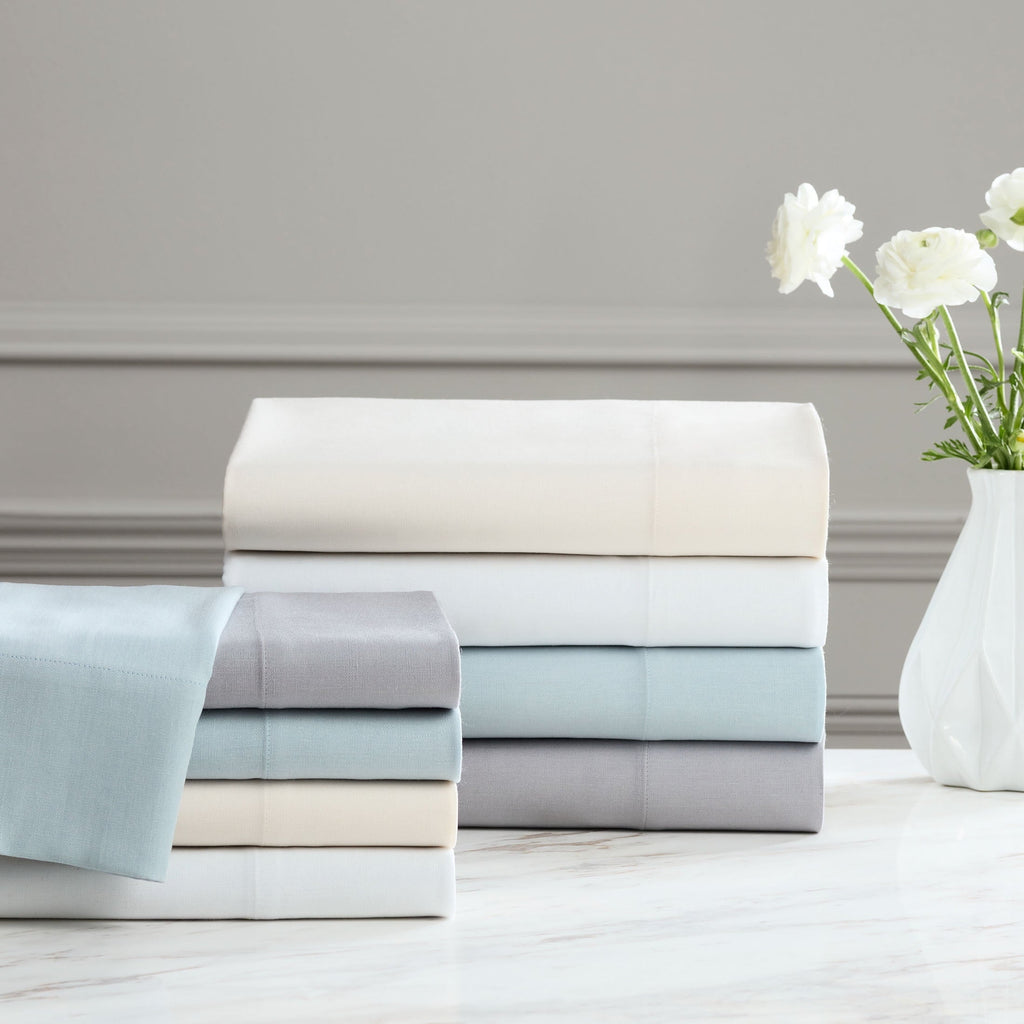 Breathable Luxury 4-Piece White Lyocell & Linen Blend Percale Bed Sheet Set, Queen - Luxury Bed Sheet Set with Deep Pockets Detail