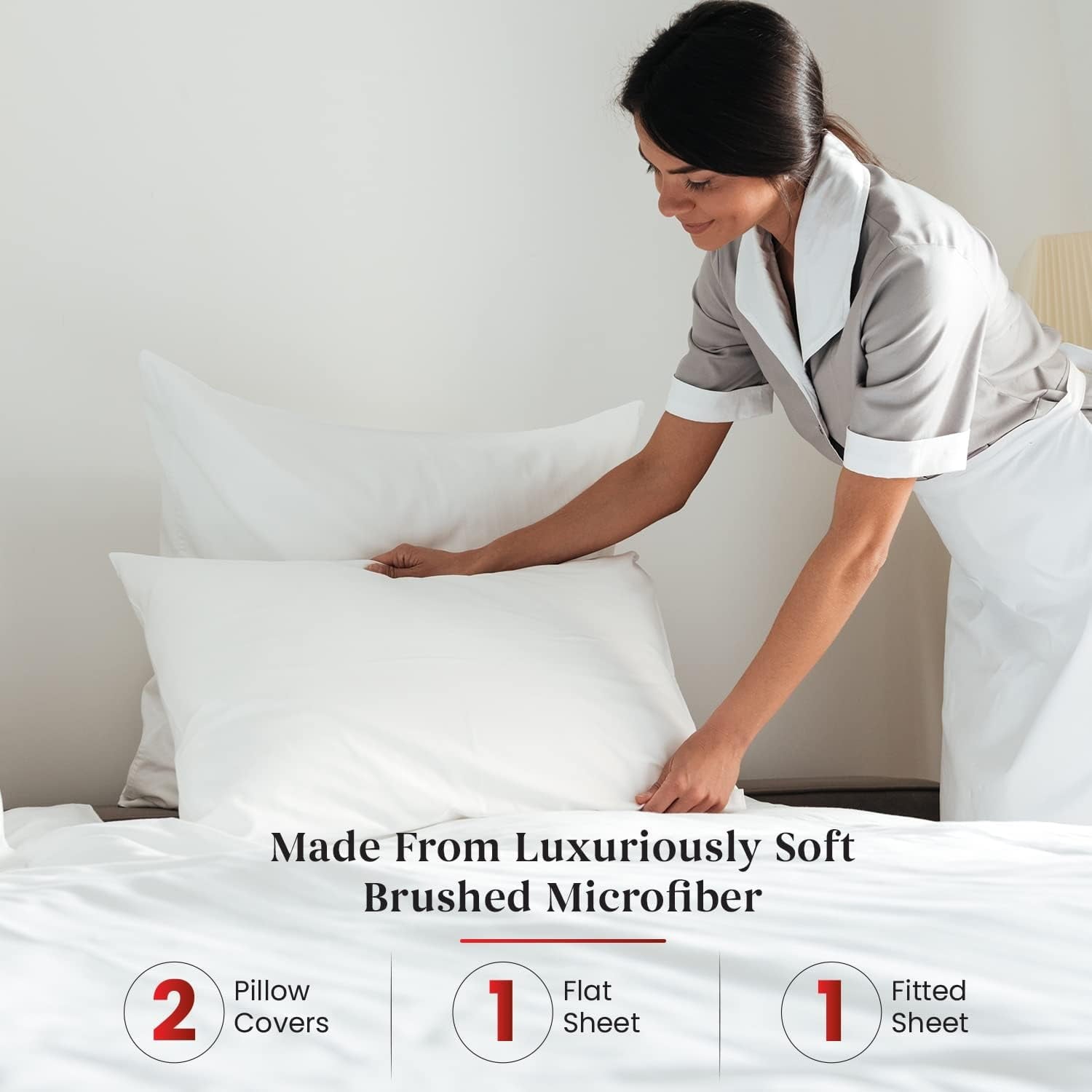 Ultra-Soft Sheet Set of 4, 16-inch Deep Pocket - Microfiber Bed Sheets, White - Breathable Egyptian Cotton Flat & Fitted Sheets Detail