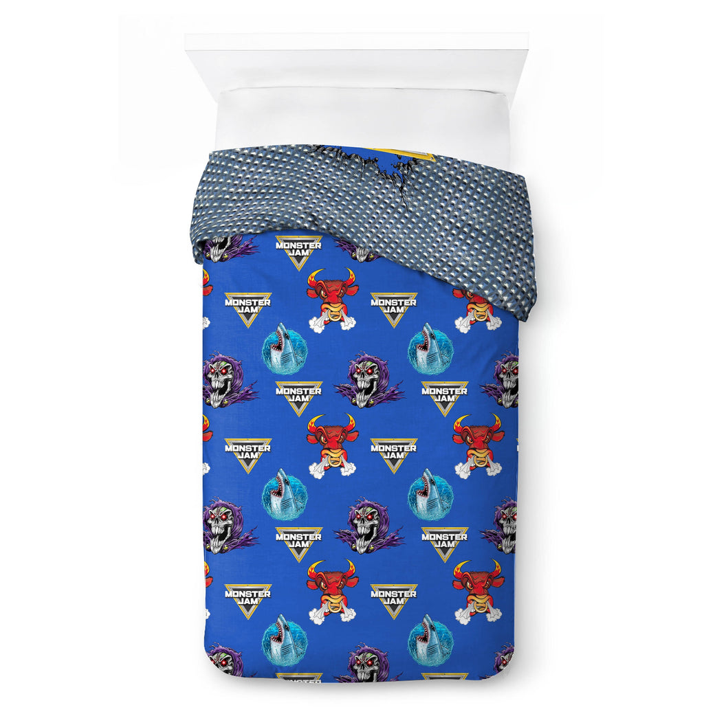 Luxurious Quilted Monster Jam Smash & Mash Kids Multicolor 2 Piece Reversible Comforter and Pillowcase Bedding Set, Twin/Full - Luxurious Quilted Duvet Cover Set Detail