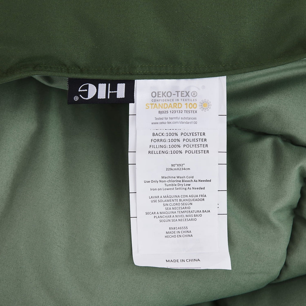 Luxurious Quilted Light Weight Down Alternative Comforter Set, Queen, Green, Reversible - All-Season Down Alternative Comforter Insert Detail