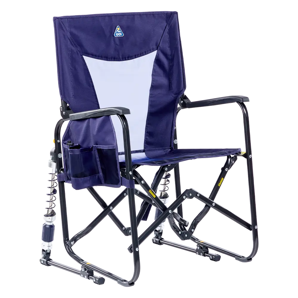 Heavy-Duty Freestyle Adjustable Rocker - Choice 573 - Patented Spring-Action Rocking Chair for Camping - Rich Blue