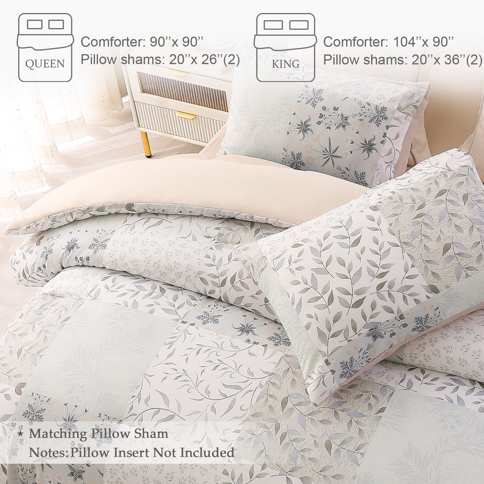 Luxurious Quilted 3-Piece Patchwork King Size Comforter Set, Microfiber Bedding Down Alternative Comforter for All Seasons with 2 Pillo... - Hypoallergenic Ultra-Fluffy Quilt for Winter Detail
