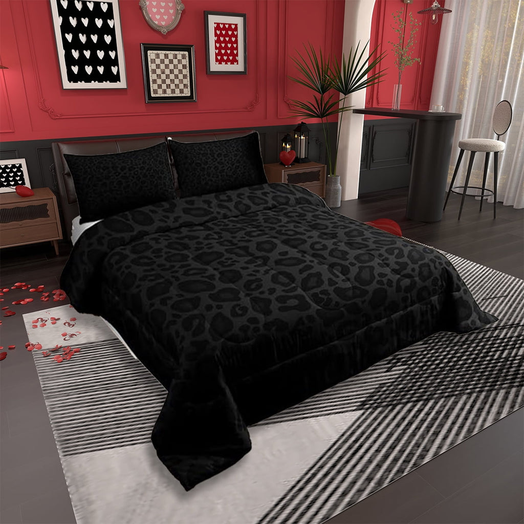 Luxurious Quilted Leopard Print Comforter Set Full Size,Abstract Cheetah Texture Bedding Set,Women Room Decor,Rustic Farmhouse Retro Do... - Luxurious Quilted Duvet Cover Set Detail