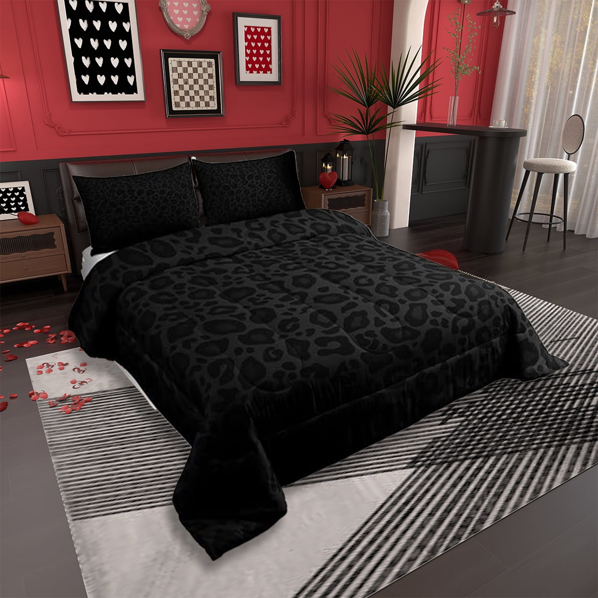 Luxurious Quilted Leopard Print Comforter Set Full Size,Abstract Cheetah Texture Bedding Set,Women Room Decor,Rustic Farmhouse Retro Do... - Luxurious Quilted Duvet Cover Set Detail