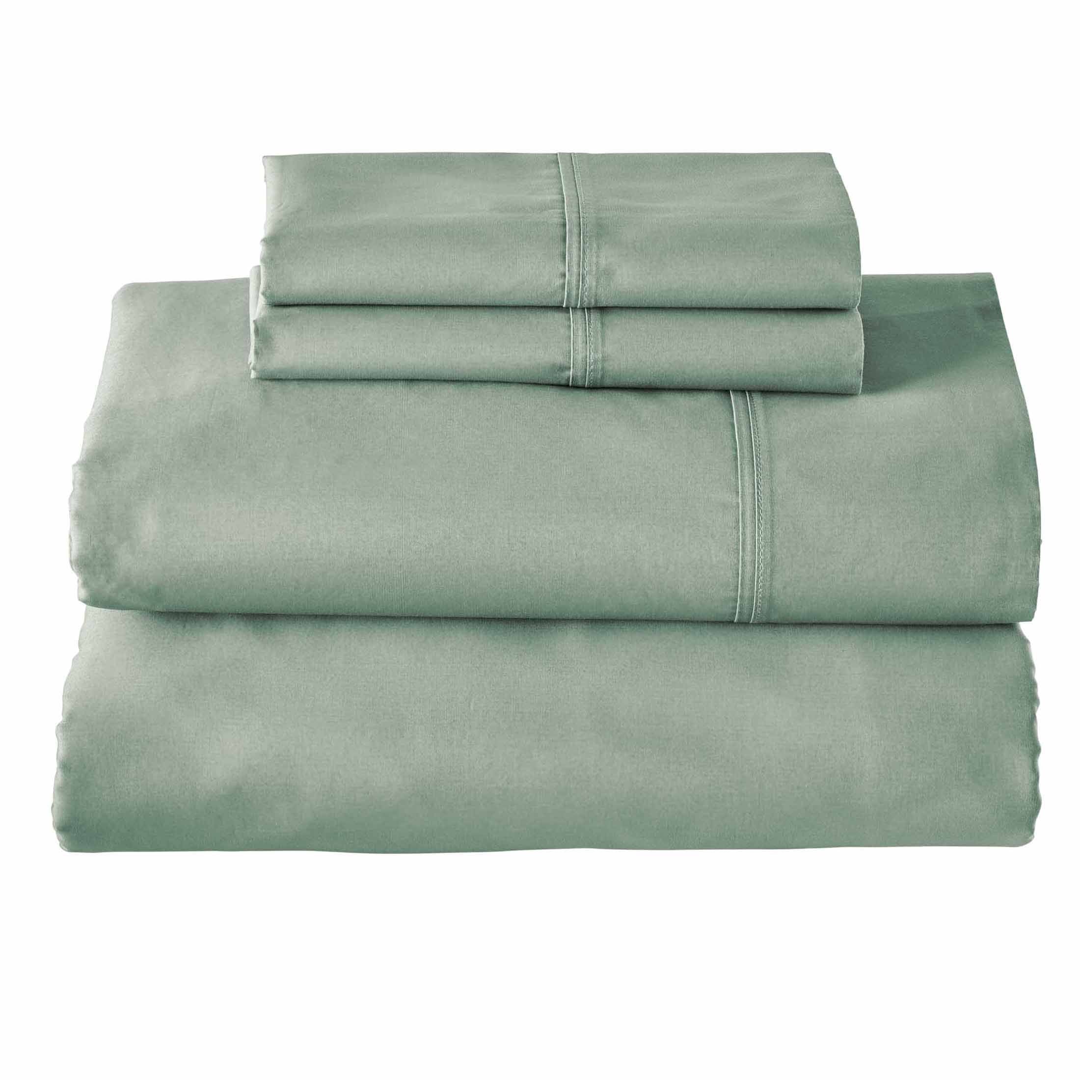 Wrinkle-Resistant Cool & Crisp 4-Piece 300 Thread Count Green River Cotton Percale Sheet Set, Queen - Breathable Egyptian Cotton Flat & Fitted Sheets Detail