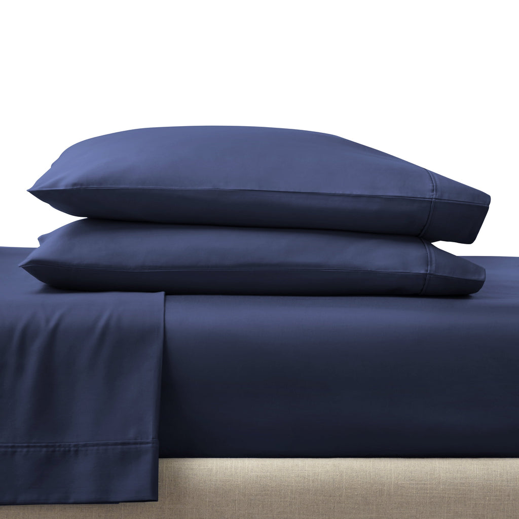 Ultra-Soft 4-Piece 300 Thread Count Blue Cove Cotton Sateen Bed Sheet Set, Queen - Cooling Hotel Quality Bedding Sheets and Pillowcases Detail