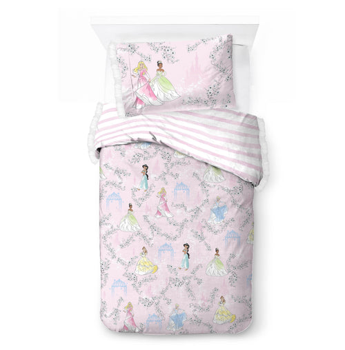 All-Season Princess Floral Gardens 2-Piece Twin/Full Reversible Comforter Set, Polyester Microfiber, Pink & White - Luxurious Quilted Duvet Cover Set Detail