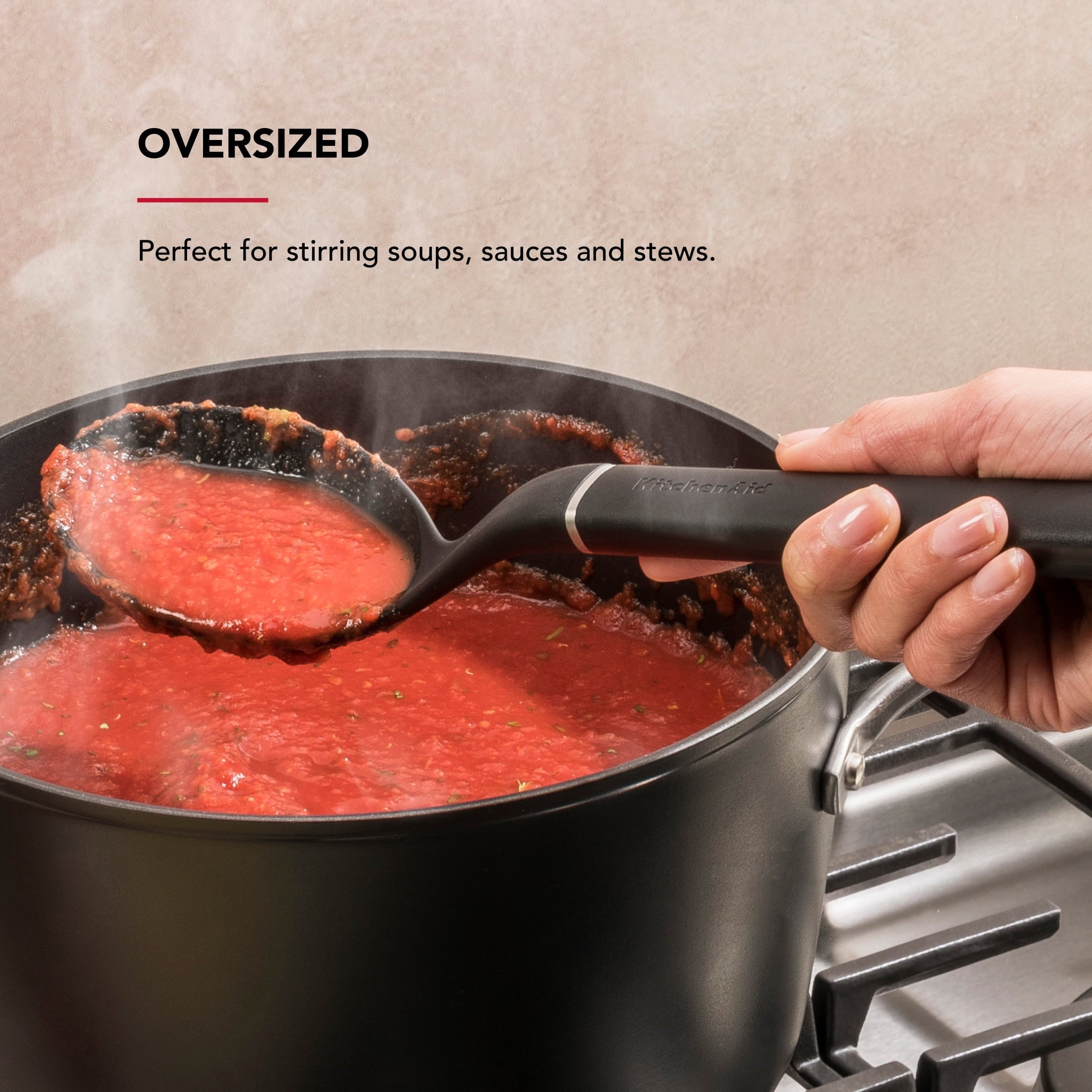 Non-Stick Safe 3-Piece Cooking Utensils Set with Ergonomic Handles, Black - Ergonomic Kitchen Tongs and Cooking Spoon Utensil Detail