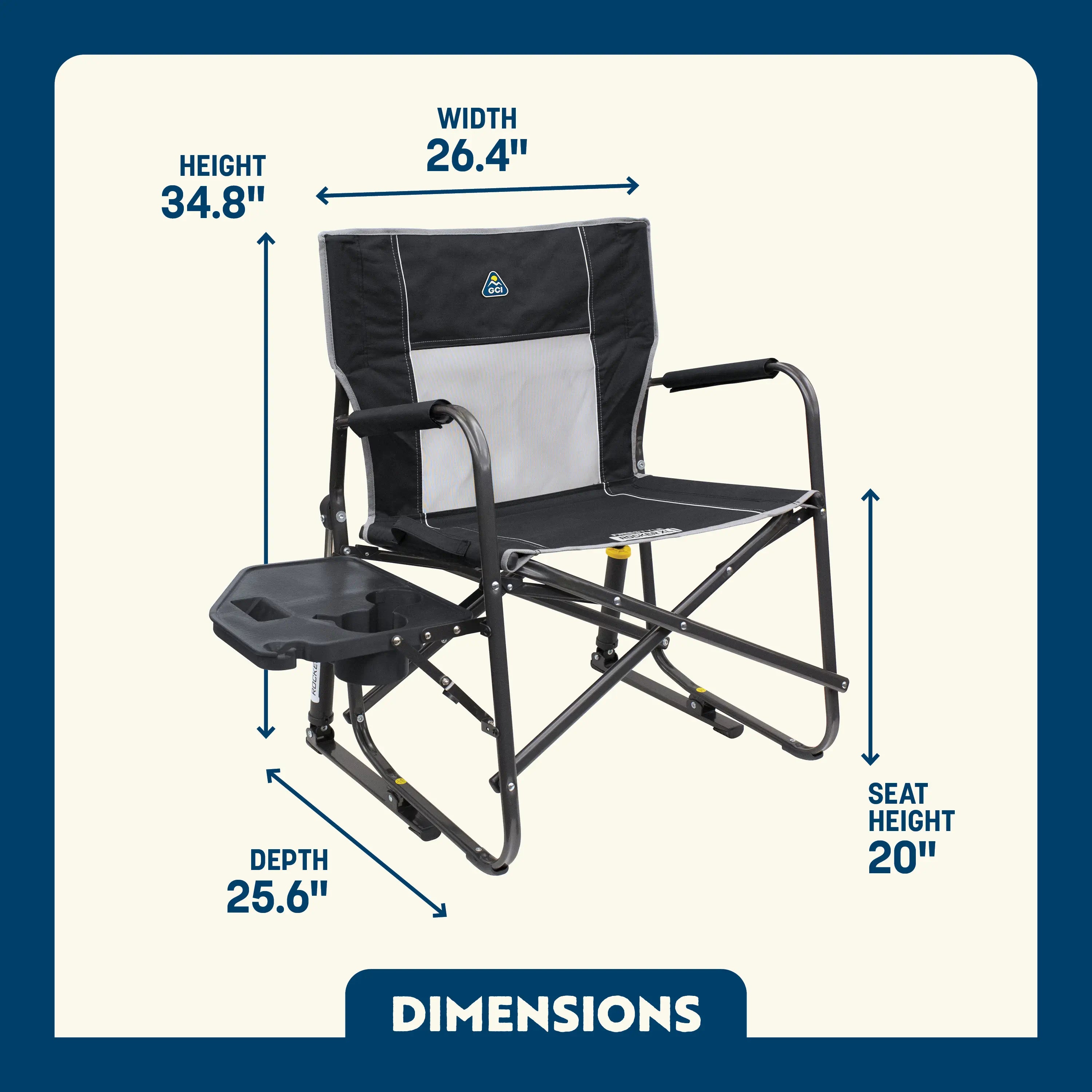 Luxury Camp Freestyle Rocker XL with Side Table - Choice 836 - Patented Spring-Action Rocking Chair for Camping Detail