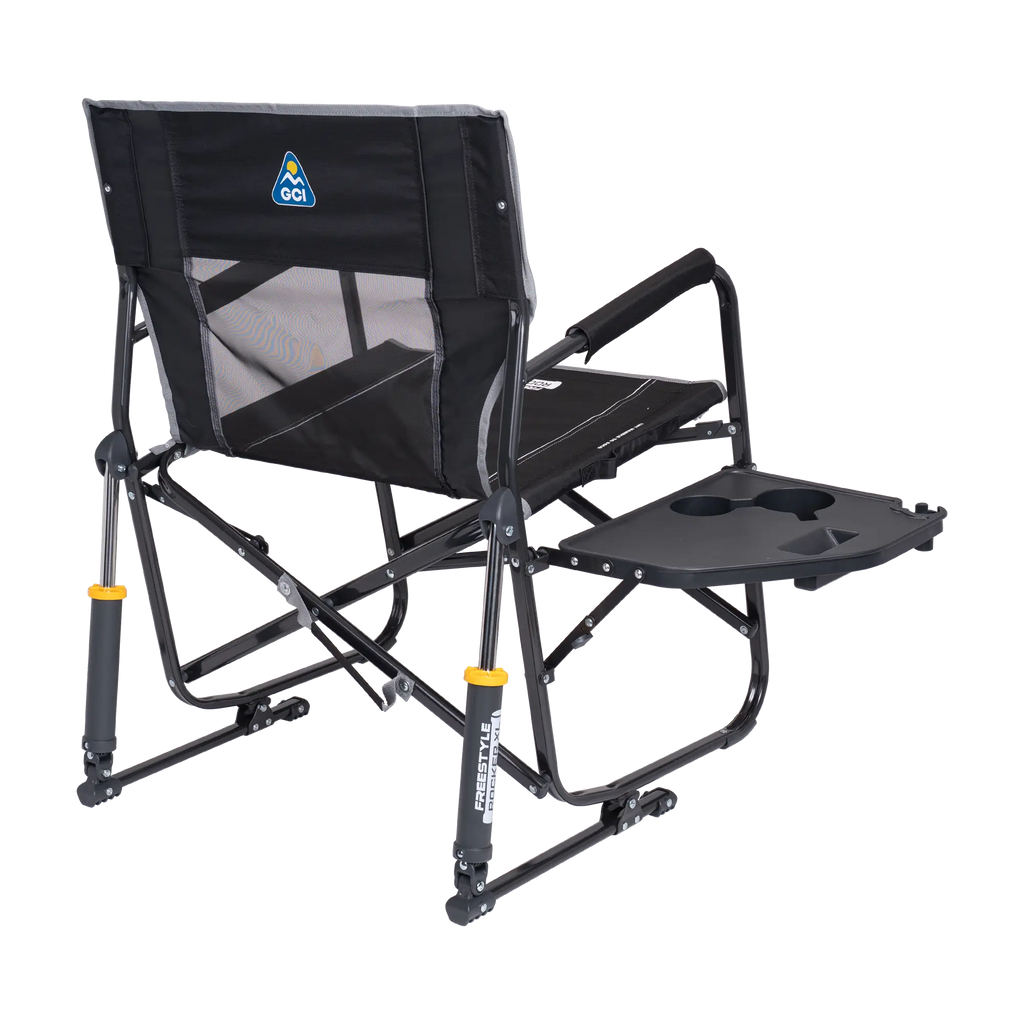 Luxury Camp Freestyle Rocker XL with Side Table - Choice 836 - Patented Spring-Action Rocking Chair for Camping Detail
