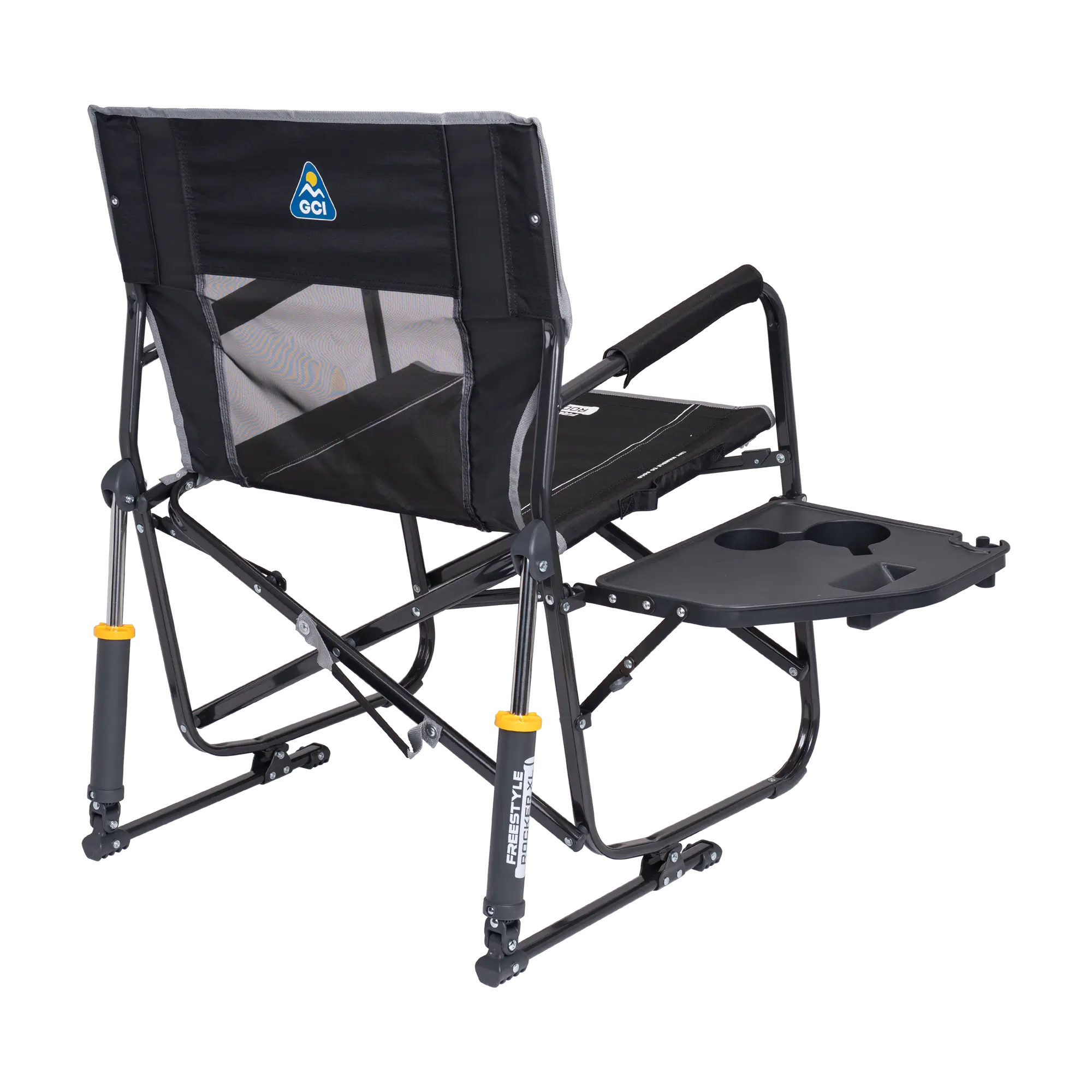 Luxury Camp Freestyle Rocker XL with Side Table - Choice 836 - Patented Spring-Action Rocking Chair for Camping Detail