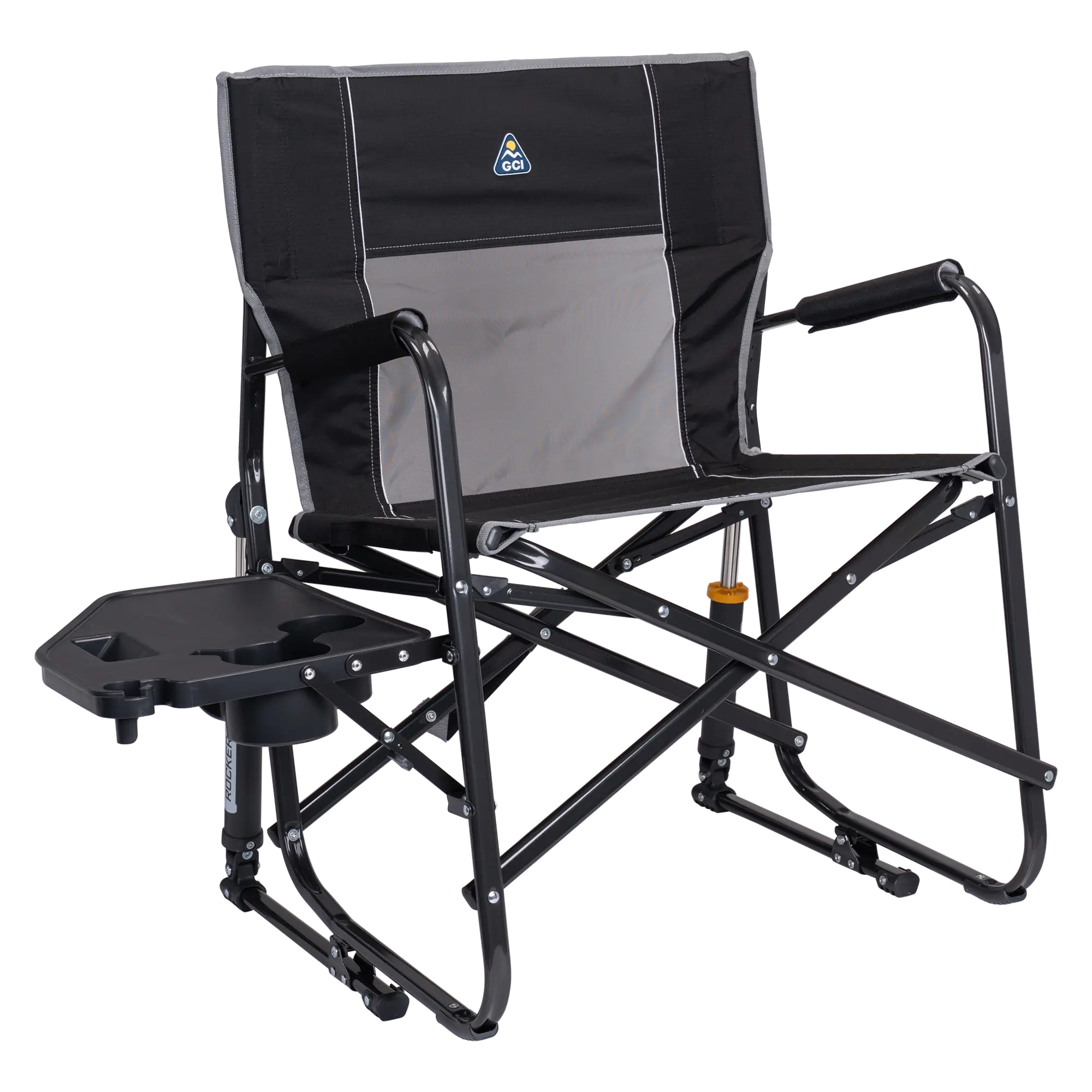 Luxury Camp Freestyle Rocker XL with Side Table - Choice 836 - Patented Spring-Action Rocking Chair for Camping - Black