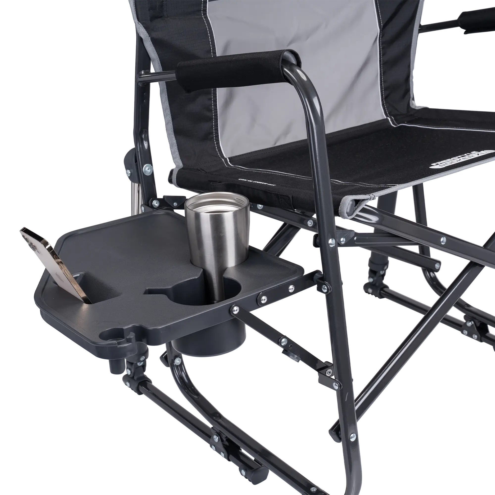 Luxury Camp Freestyle Rocker XL with Side Table - Choice 836 - Patented Spring-Action Rocking Chair for Camping Detail