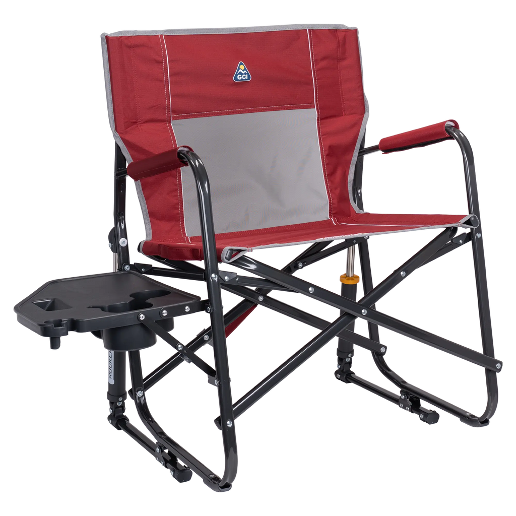 Luxury Camp Freestyle Rocker XL with Side Table - Choice 836 - Patented Spring-Action Rocking Chair for Camping - Cinnamon