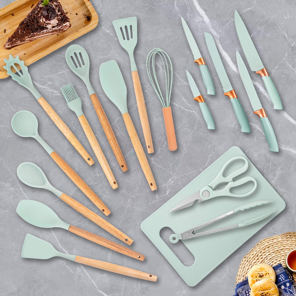 Chef-Quality 19pcs Silicone Kitchen Utensil Set, Heat-Resistant Non-Stick Easy Cooking Cleaning Home Light-Green - Heavy Duty Stainless Steel Kitchen Shears Detail