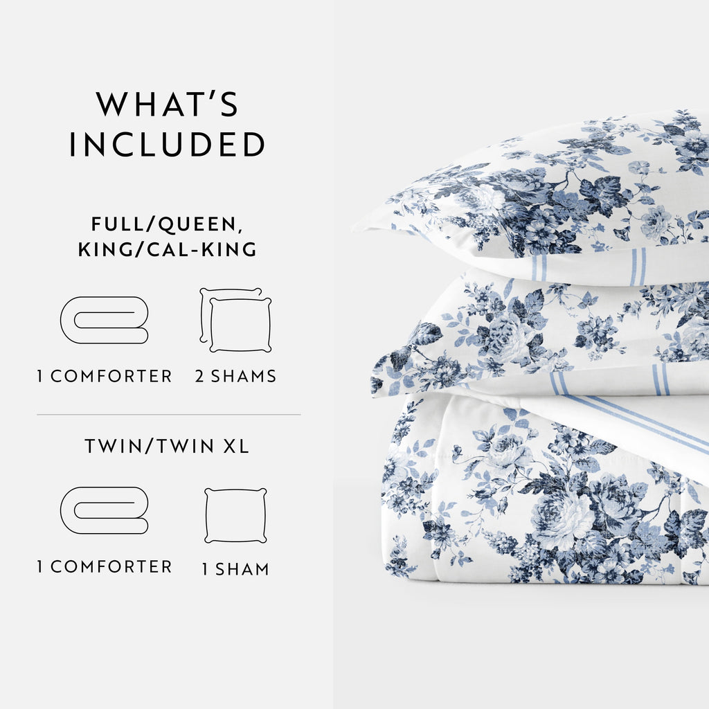 Hypoallergenic Cloud Down Alternative Cabbage Rose Stripe Stone Reversible Comforter Set - All-Season Down Alternative Comforter Insert Detail