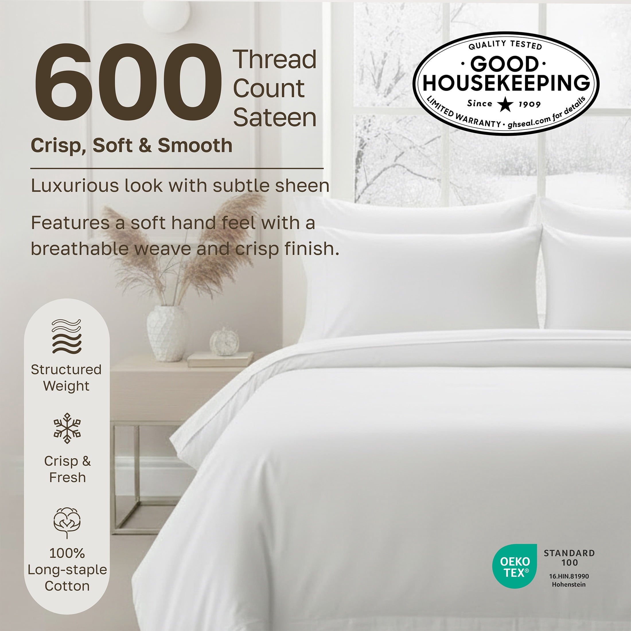 Ultra-Soft 100% Cotton Queen Sheets Set - 600 Thread Count 100% Cotton Sheets Queen, Sateen Deep Pocket Adult/Teen 4 Piece Bed Sh - Luxury Bed Sheet Set with Deep Pockets Detail