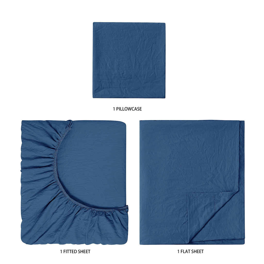 Wrinkle-Resistant Ultra Soft Microfiber Bed Sheet Set, Twin-XL, Indigo, 3 Piece - Cooling Hotel Quality Bedding Sheets and Pillowcases Detail