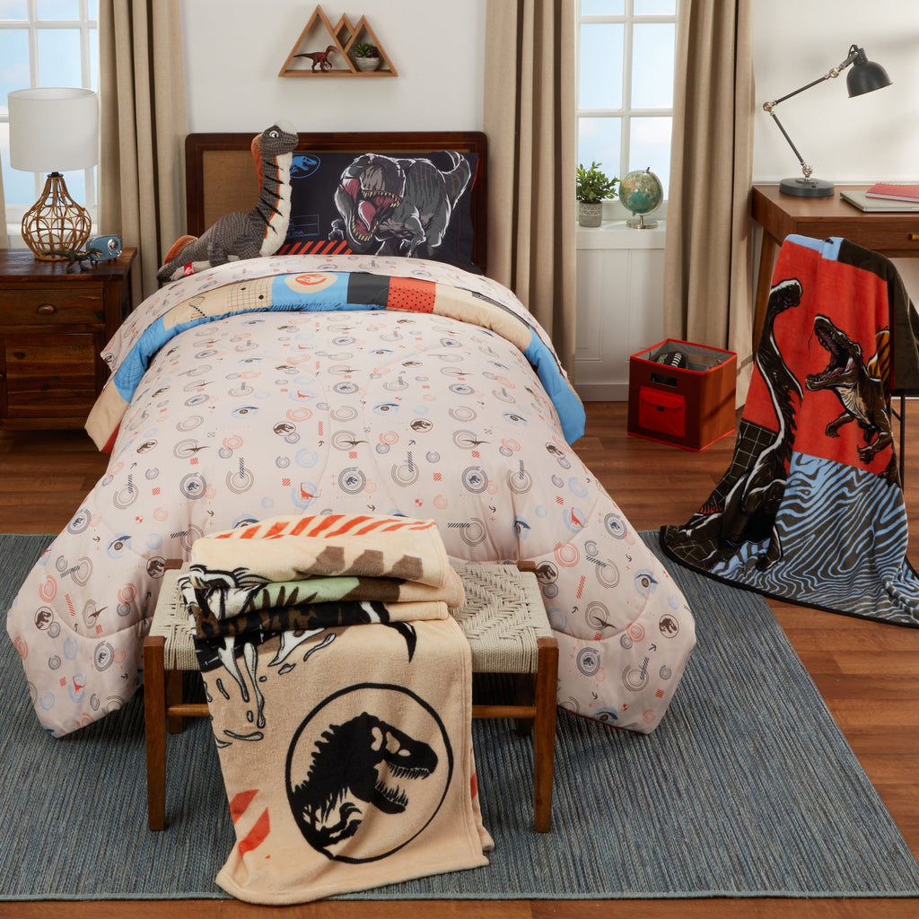 All-Season Kids 2 Piece Blue Orange Reversible Dinosaur Comforter and Pillowcase set, Twin/full - Hypoallergenic Ultra-Fluffy Quilt for Winter Detail