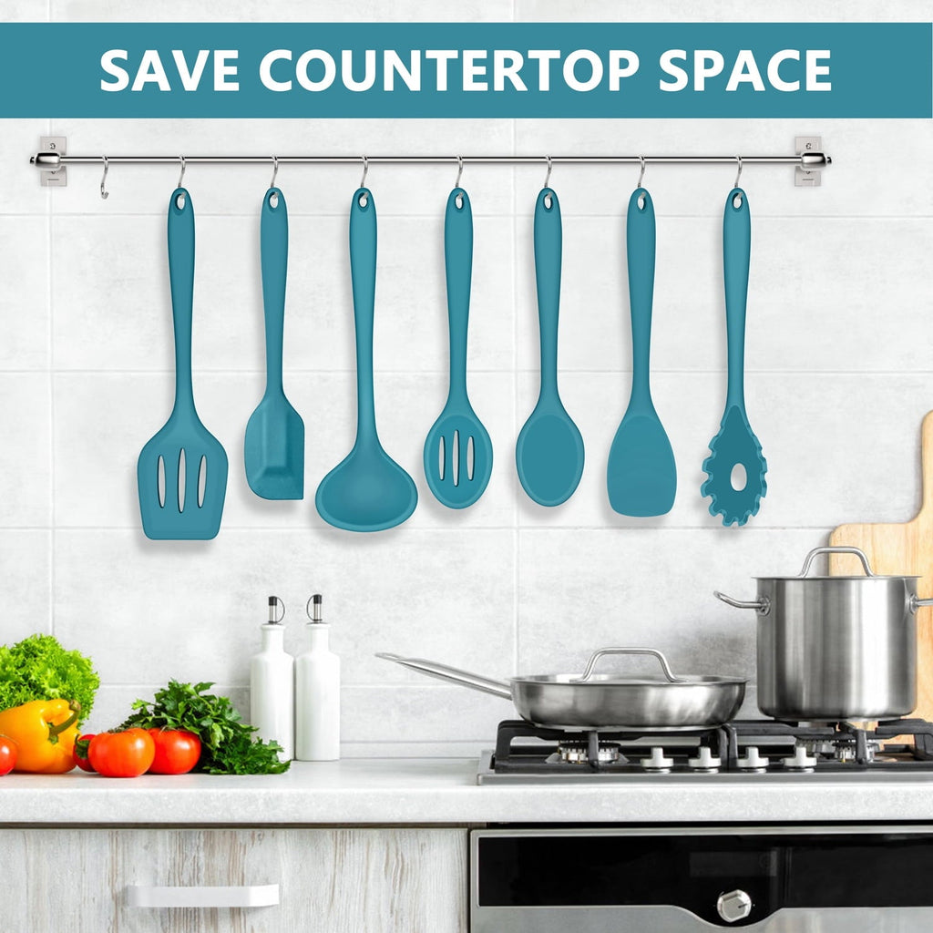 Professional Grade 7-Piece Silicone Cooking Utensils Set, Blue Kitchen Utensils, Non-stick Gadgets Tools Include Slotted Turner, Soup La... - High-Precision Culinary Tool for Baking & Cooking Detail