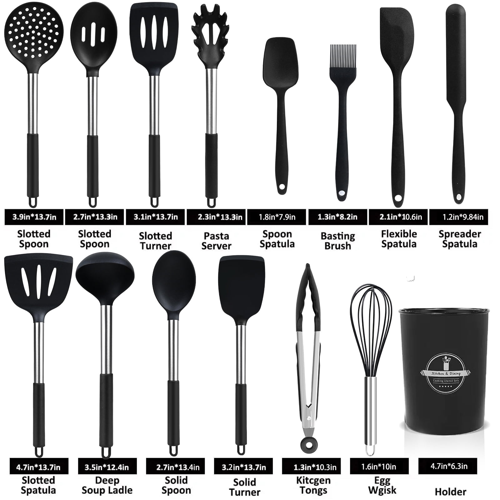Heavy Duty Silicone Cooking Utensils Set, 26 Pcs, Heat Resistant Kitchen Utensils Set, Black - Multi-Purpose Hand Tool for Daily Meal Prep Detail
