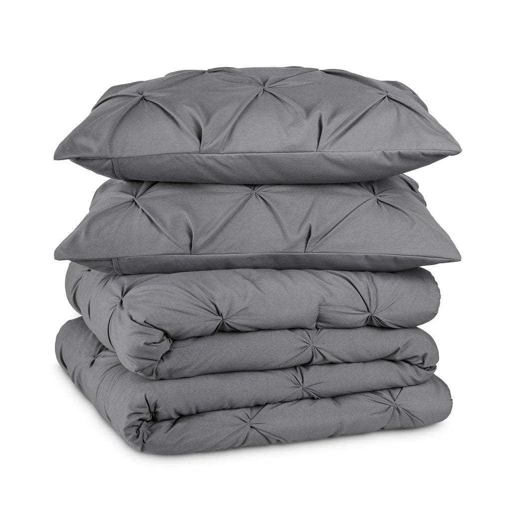 Fluffy Down Alternative Pintuck Down Alternative Comforter Set - 3-Pieces - All Seasons - King, Grey - Luxurious Quilted Duvet Cover Set Detail