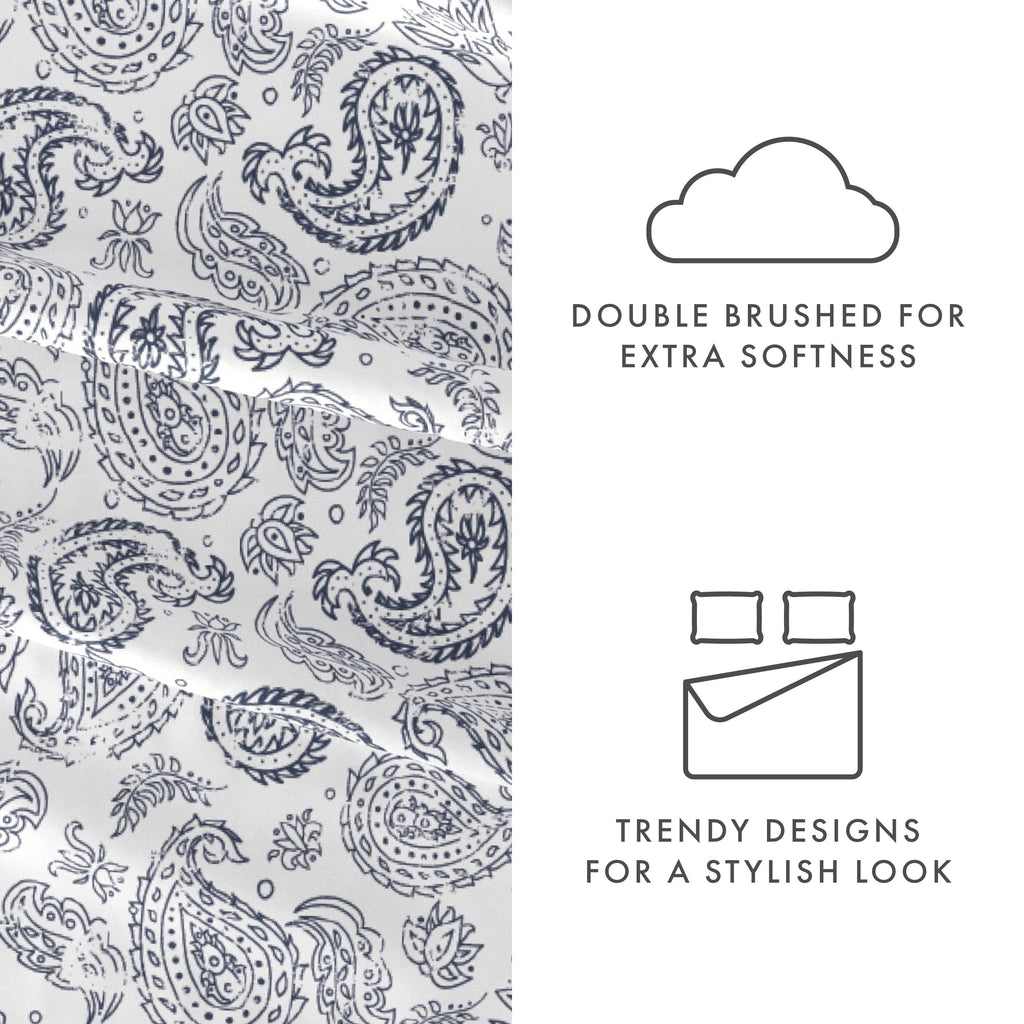 Wrinkle-Resistant 4 Piece Pattern Microfiber Bed Sheets Set, Navy Coarse Paisley, Full - Luxury Bed Sheet Set with Deep Pockets Detail