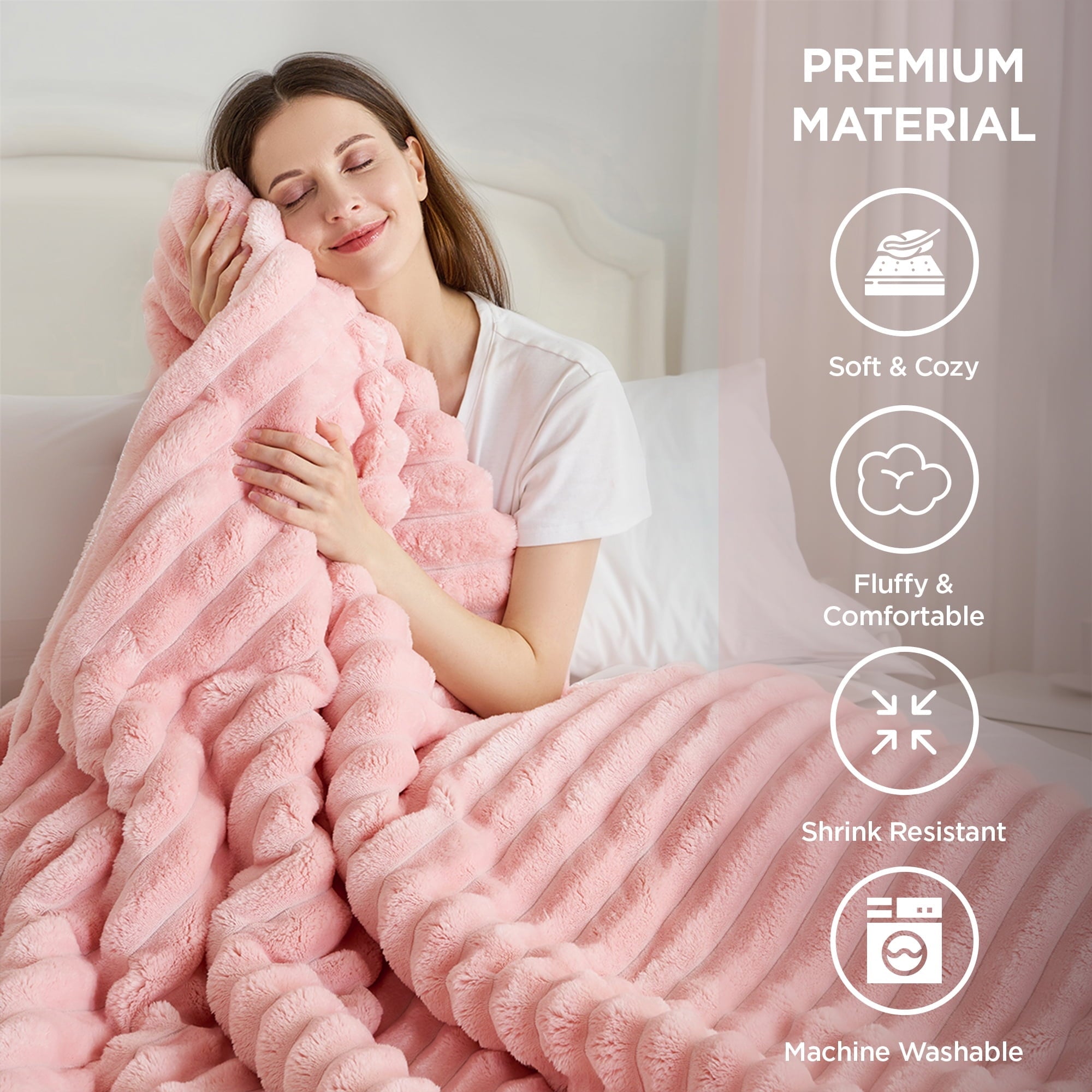 All-Season Full/Queen Size Comforter Set, Fluffy Ribbed Plush Comforter Set, 3-Piece Bedding Set, Pink - Cloud-Like Soft Lightweight Bed Comforter Detail