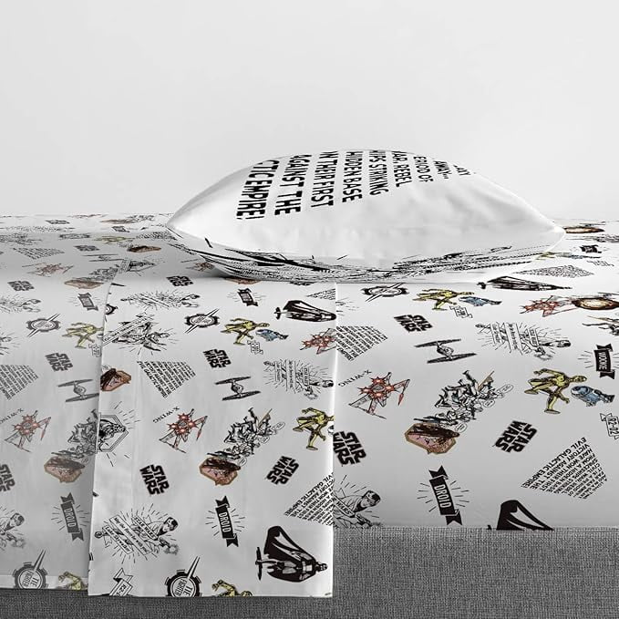 Premium Egyptian Cotton T-Shirt Comic 3 Piece Twin Size Bed Sheets Set - Disney Space Theme Bedding - Breathable Egyptian Cotton Flat & Fitted Sheets Detail