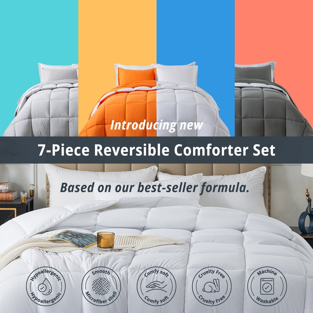 Luxurious Quilted Queen Size 7 Piece Comforter Set | Bed in a Bag for Unisex Adult | Black/Gray - Hypoallergenic Ultra-Fluffy Quilt for Winter Detail