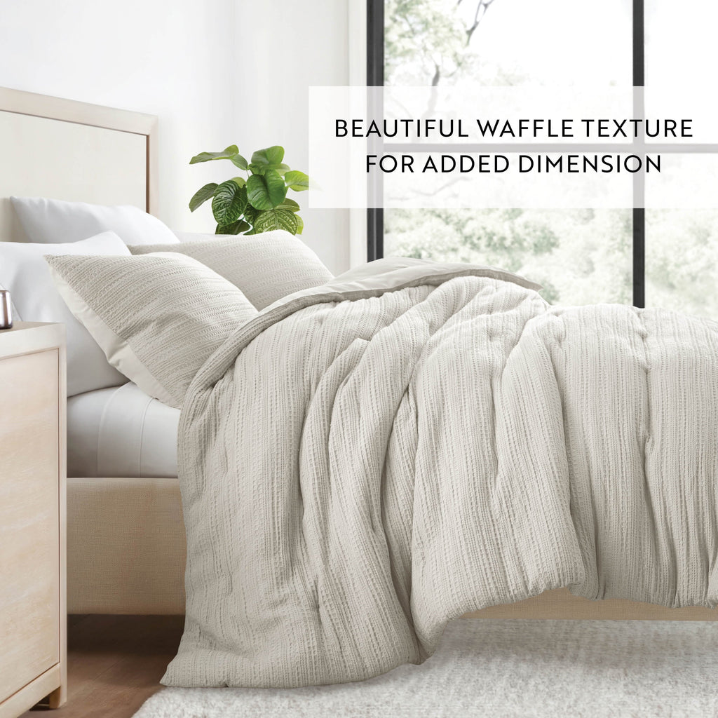 All-Season Textured Waffle Comforter Set ins Natural Waffle Comforter Bedding Sets, King/Cal King Size Bedding - Hypoallergenic Ultra-Fluffy Quilt for Winter Detail
